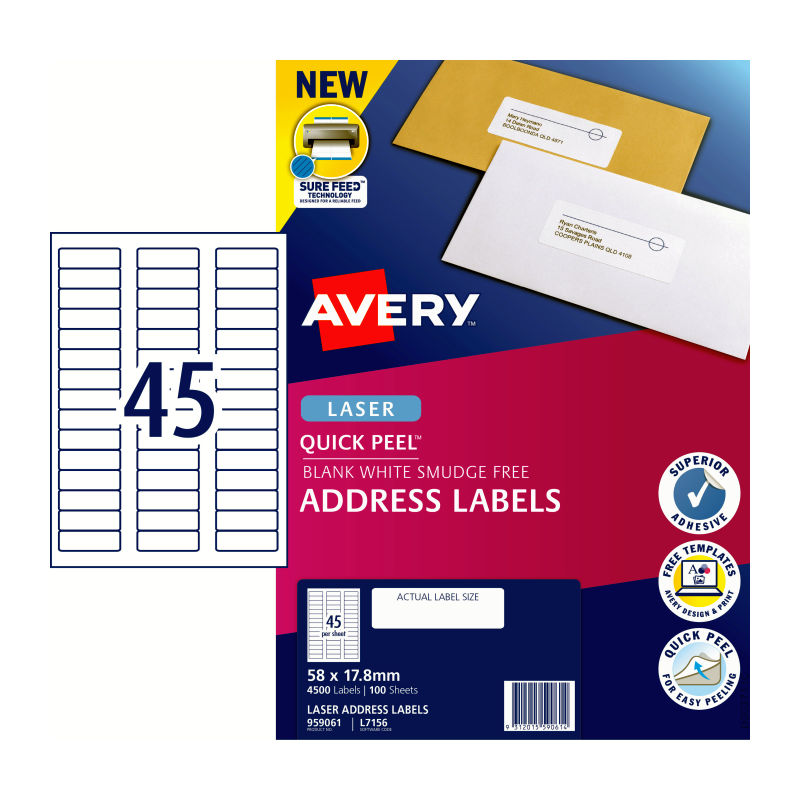AVERY Laser Label QP L7156 45Up Pack of 100 Tristar Online