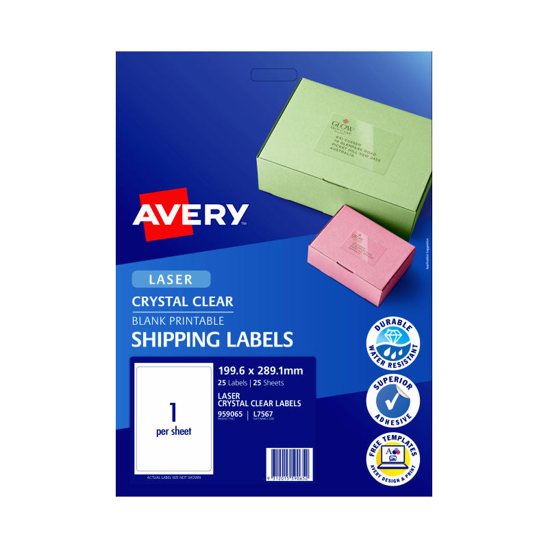 AVERY Laser Label Clear L7567 1Up Pack of 25 Tristar Online