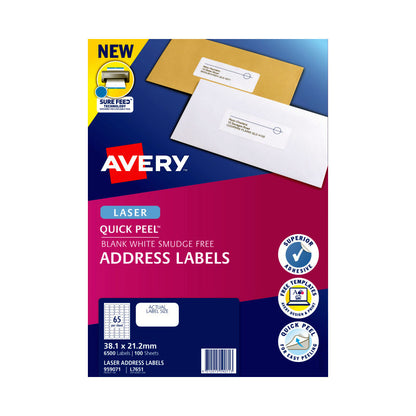 AVERY Laser Label QP L7651 65L Pack of 100 Tristar Online