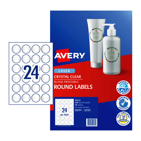 AVERY Laser Label Rd Clear 40mm Pack of 240 Tristar Online