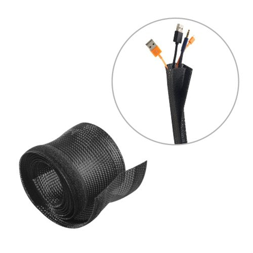 BRATECK Flexible Cable Wrap Sleeve with Hook and Loop Fastener 135mm/5.3' Width Material Polyester Dimensions 1000x135mm - Black Tristar Online