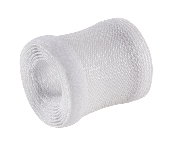 BRATECK Flexible Cable Wrap Sleeve with Hook and Loop Fastener 85mm/3.3' Width  Material Polyester Dimensions 1000x85mm - White Tristar Online