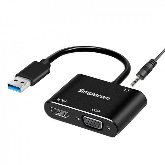 SIMPLECOM DA316A USB to HDMI + VGA Video Card Adapter with 3.5mm Audio Tristar Online