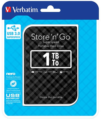 VERBATIM 1TB 2.5\' USB 3.0 Black Store\'n\'Go HDD Grid Design Tristar Online