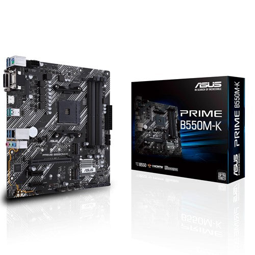 ASUS AMD B550 PRIME B550M-K (Ryzen AM4) mATX MB, Dual M.2, PCIe 4.0, 1Gb Ethernet, HDMI/D-Sub/DVI, SATA 6Gbps, USB 3.2 Gen 2 A Tristar Online
