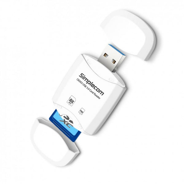 SIMPLECOM CR303 2 Slot SuperSpeed USB 3.0 Card Reader with Dual Caps -White Tristar Online