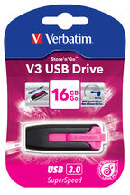VERBATIM 16GB V3 USB3.0 Pink Store\'n\'Go V3; Rectractable Tristar Online