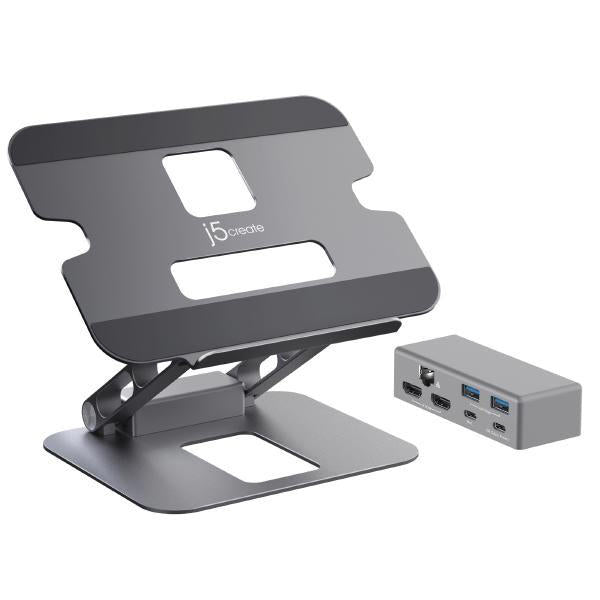 J5create JTS427 Multi-Angle Dual 4K HDMI Docking Laptop Stand with USB-C 100W PD Pass Through (USB-C Dock w/ 4K HDMI, 2 x USB-A, USB-C Host, USB-C PD) Tristar Online