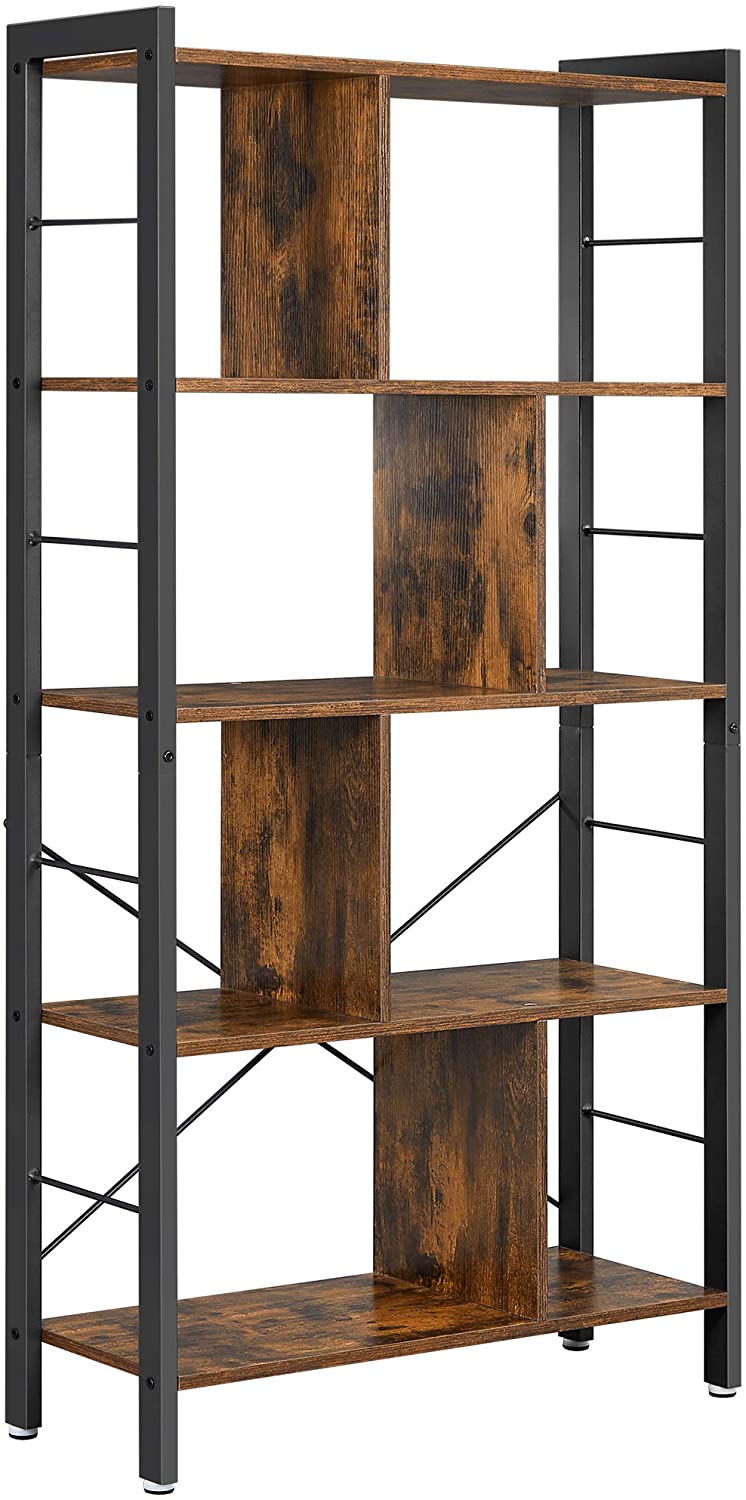 4-Tier Industrial Bookshelf Stable Iron Frame, Rustic Brown Tristar Online