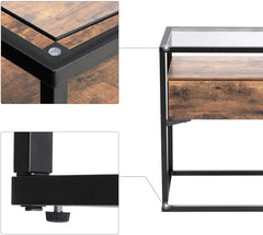 Tempered Glass End Table with Drawer and Rustic Shelf  Stable Iron Frame Tristar Online