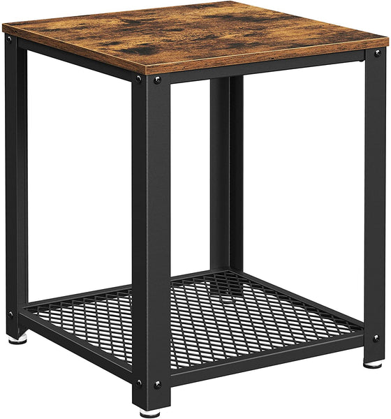 2-Tier Side Table with Storage Shelf with Metal Frame Rustic Brown Tristar Online