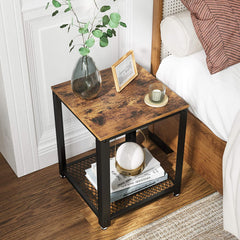 2-Tier Side Table with Storage Shelf with Metal Frame Rustic Brown Tristar Online