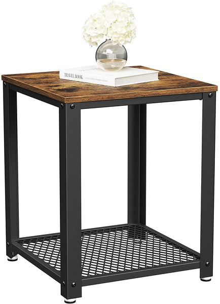 2-Tier Side Table with Storage Shelf with Metal Frame Rustic Brown Tristar Online