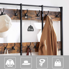 Large Coat Rack Stand with 12 Hooks and Shoe Bench Rustic Brown and Black Tristar Online