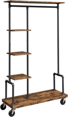 Clothing Garment Rack on Wheels with 5-Tier, Industrial Pipe Style, Rustic Brown Tristar Online