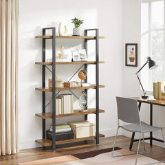 Bookshelf 5-Tier Industrial Stable Bookcase Rustic Brown and Black Tristar Online