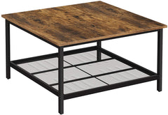 Robust Coffee Table Steel Frame and Mesh Storage Shelf,  Rustic Brown and Black Tristar Online