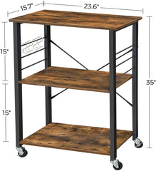 Kitchen Baker's Rack,  3-Tier Serving Cart with Metal Frame and 6 Hooks, Rustic Brown Tristar Online