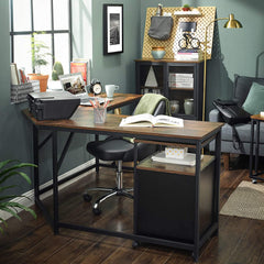 L-Shaped Computer Desk, Rustic Brown and Black Tristar Online