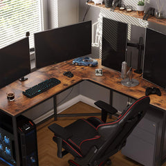 L-Shaped Computer Desk, Rustic Brown and Black Tristar Online