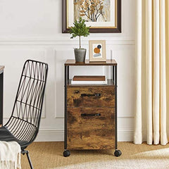 File Cabinet with 2 Drawers, Wheels and Open Compartment Rustic Brown and Black Tristar Online