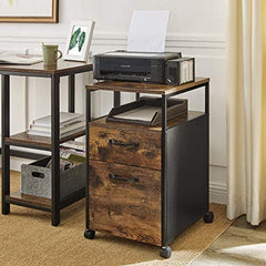 File Cabinet with 2 Drawers, Wheels and Open Compartment Rustic Brown and Black Tristar Online