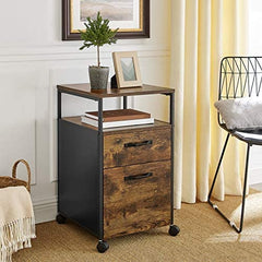 File Cabinet with 2 Drawers, Wheels and Open Compartment Rustic Brown and Black Tristar Online