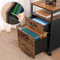 File Cabinet with 2 Drawers, Wheels and Open Compartment Rustic Brown and Black Tristar Online