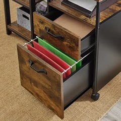 File Cabinet with 2 Drawers, Wheels and Open Compartment Rustic Brown and Black Tristar Online