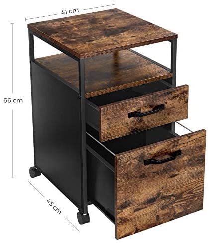 File Cabinet with 2 Drawers, Wheels and Open Compartment Rustic Brown and Black Tristar Online