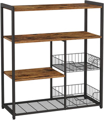 Baker's Rack with 2 Metal Mesh Baskets, Shelves and Hooks, 80 x 35 x 95 cm, Industrial Style, Rustic Brown Tristar Online