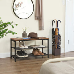 Shoe Rack with 2 Mesh Shelves, Rustic Brown and Black Tristar Online