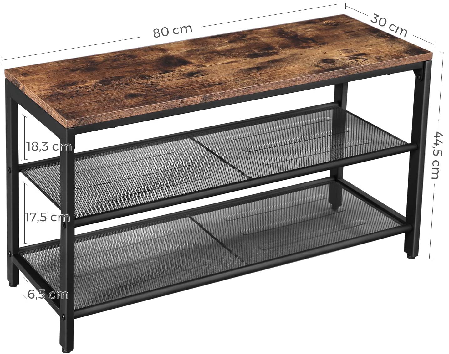 Shoe Rack with 2 Mesh Shelves, Rustic Brown and Black Tristar Online