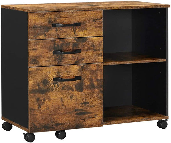 3-Drawer File Cabinet with Open Compartments for A4 Rustic Brown and Black Tristar Online