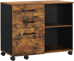 3-Drawer File Cabinet with Open Compartments for A4 Rustic Brown and Black Tristar Online