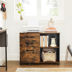 3-Drawer File Cabinet with Open Compartments for A4 Rustic Brown and Black Tristar Online