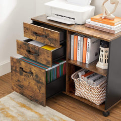 3-Drawer File Cabinet with Open Compartments for A4 Rustic Brown and Black Tristar Online