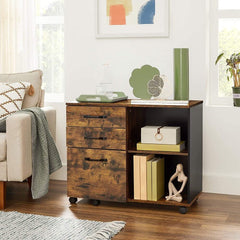 3-Drawer File Cabinet with Open Compartments for A4 Rustic Brown and Black Tristar Online