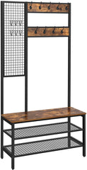 Coat Rack Stand Industrial Style with Grid Wall and Shoe storage 185 cm Tall Rustic Brown Tristar Online