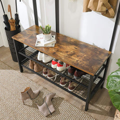Coat Rack Stand Industrial Style with Grid Wall and Shoe storage 185 cm Tall Rustic Brown Tristar Online