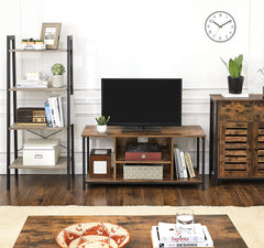 TV Console Unit with Open Storage Rustic Brown and Black Industrial Tristar Online