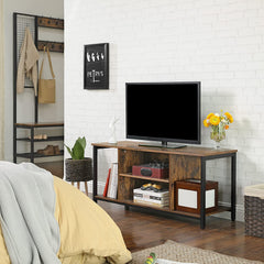 TV Console Unit with Open Storage Rustic Brown and Black Industrial Tristar Online