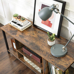 TV Console Unit with Open Storage Rustic Brown and Black Industrial Tristar Online