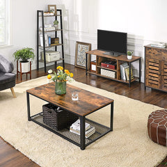 TV Console Unit with Open Storage Rustic Brown and Black Industrial Tristar Online