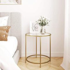 Gold Round Side Table with Golden Metal Frame Robust and Stable Tristar Online