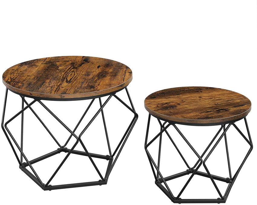 Set of 2 Side Tables Robust Steel Frame Rustic Brown and Black Tristar Online
