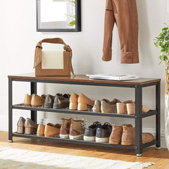 Shoe Rack with 2 Shelves 100 x 30 x 45 cm Rustic Brown and Black Tristar Online