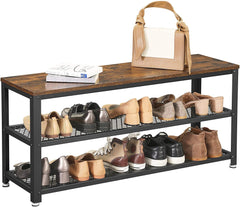 Shoe Rack with 2 Shelves 100 x 30 x 45 cm Rustic Brown and Black Tristar Online