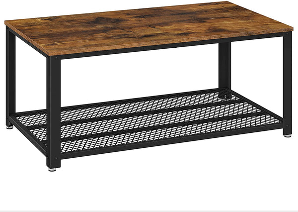 Coffee Table with Metal Frame Storage Shelf Rustic Brown Tristar Online