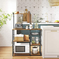 Kithcen Baker's Rack with Shelves Microwave Stand with Wire Basket and 6 S-Hooks Rustic Brown Tristar Online